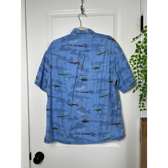 Columbia River Lodge All Over Fish hooked Shirt Blue Short Sleeve size medium - Picture 3 of 6